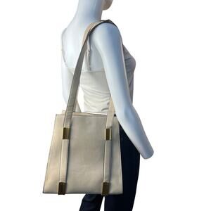 CELINE Authentic Vintage Ivory Leather Rectangular Shoulder Bag Tote